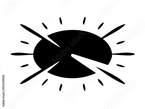 Black exploding oval or sunburst icon, symbolizing impact, explosion, energy, burst, discovery, and dynamic events.