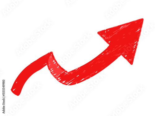 Red hand-drawn arrow curving upwards, symbolizing growth, progress, rising trends, improvement, and increasing data points.