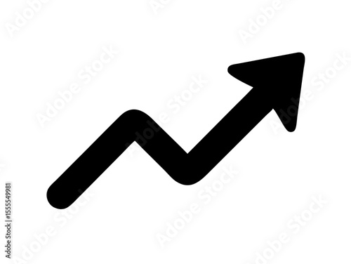 Black zigzag arrow pointing upwards, representing growth, fluctuating progress, increasing trends, and market volatility.