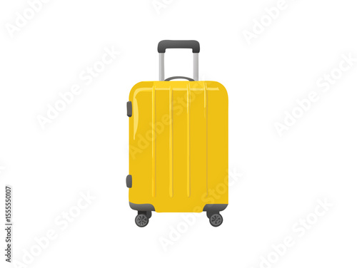 Embark on your next adventure with this bright yellow rolling suitcase, perfect for symbolizing travel, vacations, and exciting journeys with a transparent background.