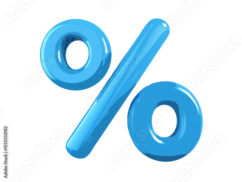 Visually represent discounts, interest rates, or statistical data with this vibrant 3D blue percentage symbol, ideal for sales promotions and financial graphics with a transparent background.