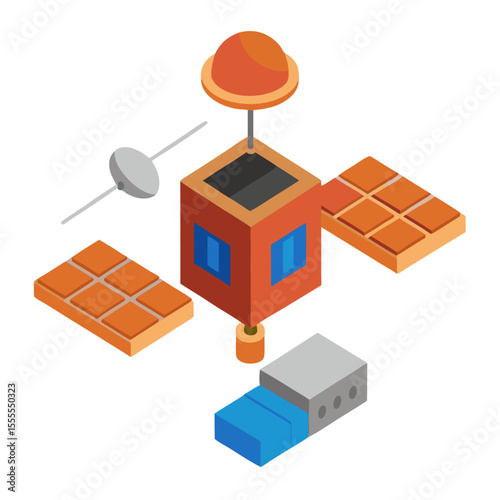 Locator for mars. Satellite for receiving and transmitting signal. Space equipment for navigation, expeditions and colonization, scientific research icon on white background.