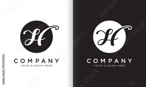 letter h logo template in black and white color. Modern trendy initial luxury h letter logo design with circle shape. Modern unique creative h logo design vector template.