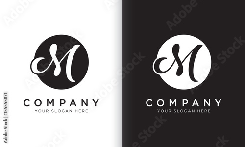 letter m logo template in black and white color. Modern trendy initial luxury m letter logo design with circle shape. Modern unique creative m logo design vector template.
