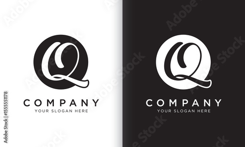 letter q logo template in black and white color. Modern trendy initial luxury q letter logo design with circle shape. Modern unique creative q logo design vector template.