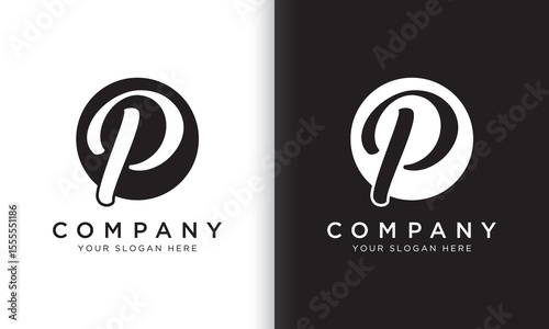 letter p logo template in black and white color. Modern trendy initial luxury p letter logo design with circle shape. Modern unique creative p logo design vector template.