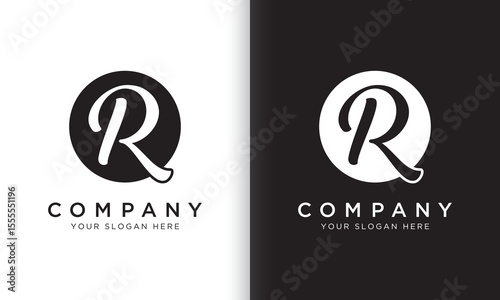 letter r logo template in black and white color. Modern trendy initial luxury r letter logo design with circle shape. Modern unique creative r logo design vector template.