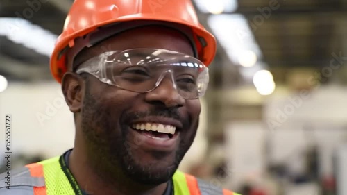 Professional man wearing a hardhat and safety vest smiles confidently 