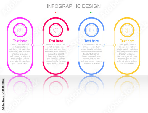 Concept of  business model with 4 successive steps. Three colorful elements.Timeline design for brochure, presentation.Infographic design layout.