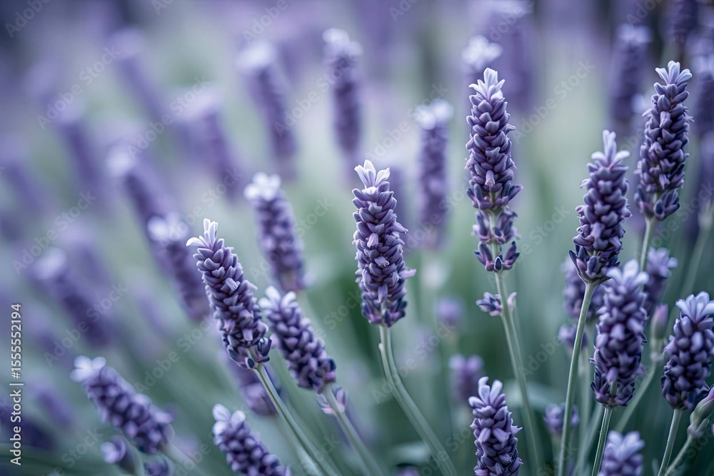 Obraz premium A field of vibrant lavender flowers with some in sharp focus and others softly blurred in the background