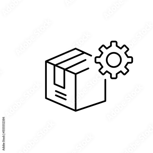 Cogwheel and parcel box. Shipping settings, logistics management, delivery configuration, package tracking system, order fulfillment control. Pixel perfect, editable stroke vector icon