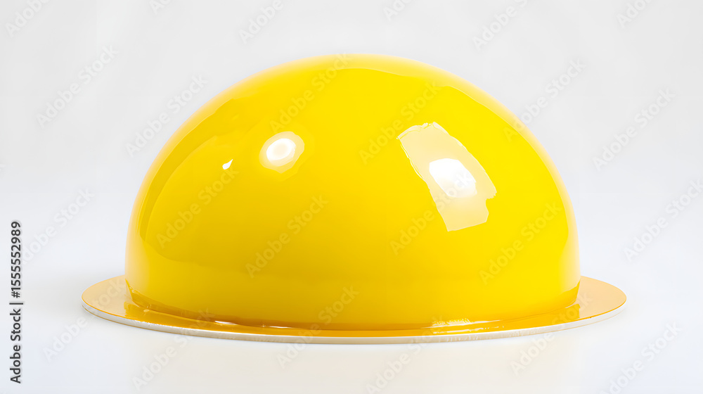 Fototapeta premium Glossy Yellow Dome Decorated Passion Fruit Mousse Cake with a Smooth and Shiny Surface