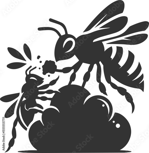 A insect animal bee silhouette vector black illustration drawing isolated