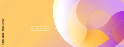 Abstract fluid shapes overlap, creating vibrant gradient effect. Warm yellow transitions into cool purple hues. Modern design element.