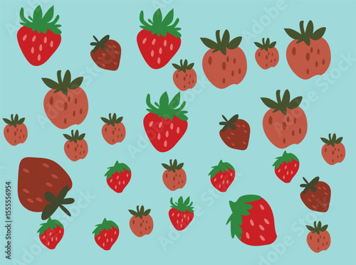 Seamless pattern featuring cute flat-style illustrations of tropical fruits like guava, strawberry, pear, and dragon fruit. Colorful and playful design in both light and dark backgrounds676767676767
