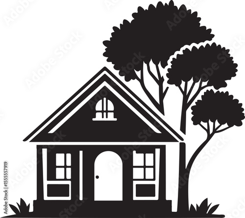 Charming house design with trees in a clean and minimalist vector style