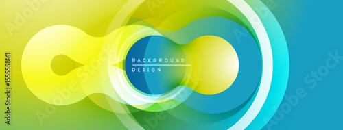 Abstract colorful design. Overlapping circles create dynamic visual effect. Gradient transitions between yellow, green, blue hues. Modern background texture.