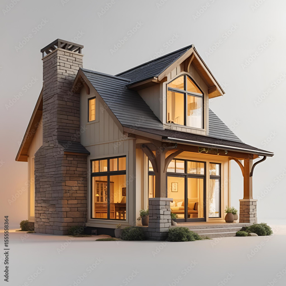 Fototapeta premium Houses nestled on hills, beaches, or within woods showcase diverse residential architecture, from old wooden cottages to new brick estates with inviting front doors, windows, and garages, all under an