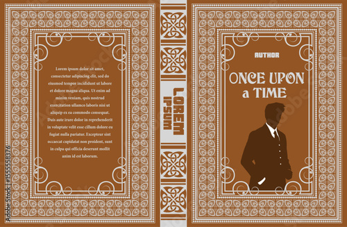 026-29-Ornate book cover design with the silhouette of a well-dressed man. Hand drawn  illustration