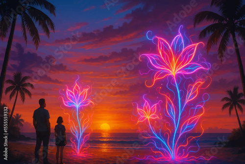 people see beautiful sunset and flowers