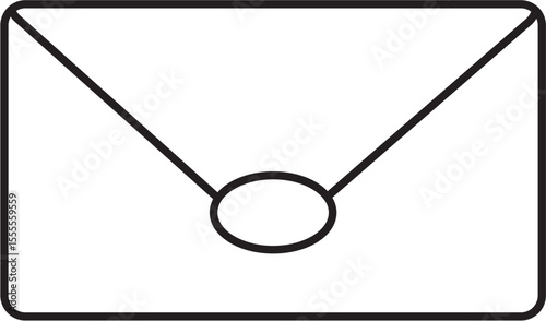 A simple, minimalist black outline of a closed envelope with rounded corners. The envelope has a large triangular flap sealed with an oval-shaped seal in the center. 