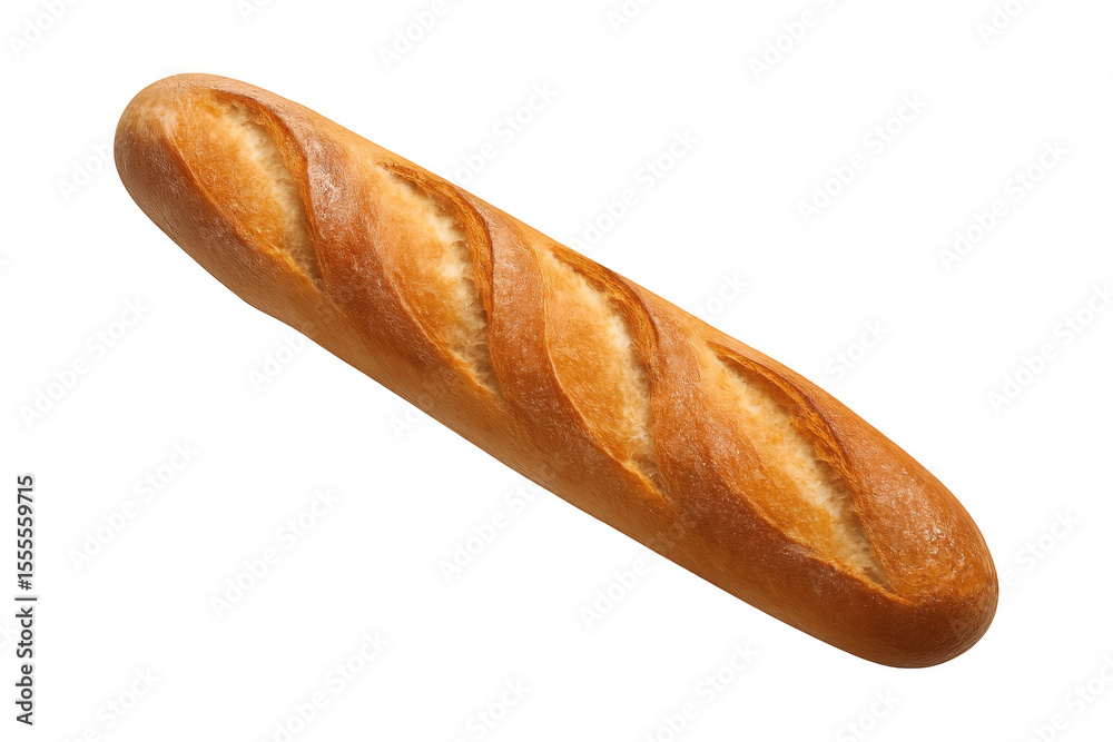 Single baguette floating on a transparent background, ideal for compositing into food-related projects Single baguette floating on a transparent background, ideal for compositing into food-related projects