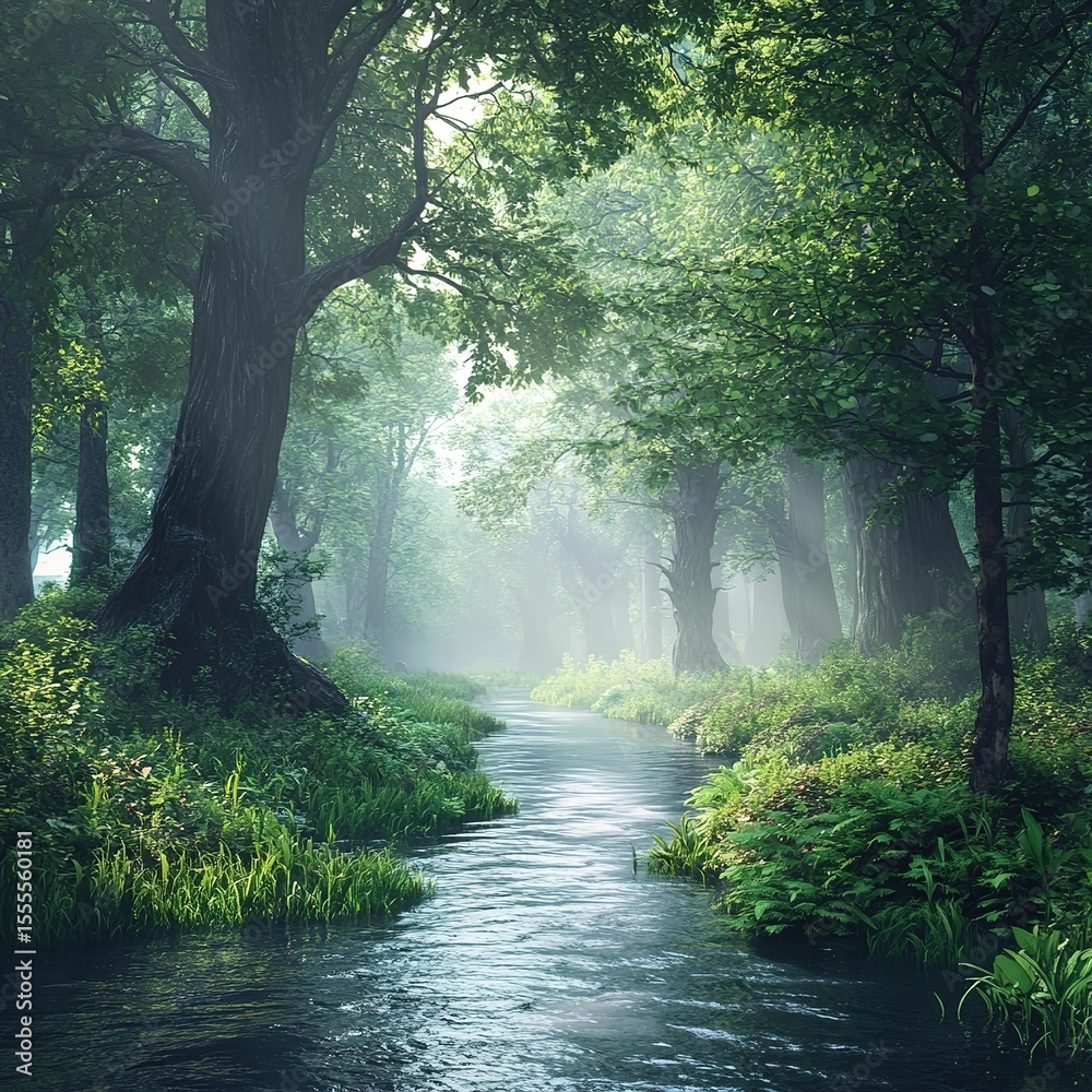 Obraz premium Misty forest stream