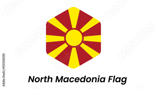 North Macedonia flag icon with stylized yellow sunburst on a red background in a flat design.