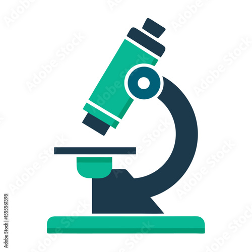 Professional medical laboratory microscope scientific research equipment biology science education icon on white background.