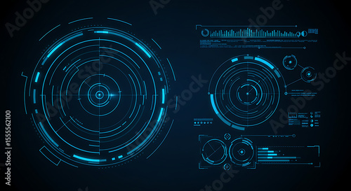 Futuristic Blue HUD Interface Elements Pack with Circular Radar and Glowing Target Indicators