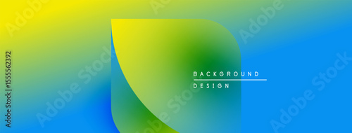Abstract gradient background. Vivid yellow transitions into green, then blue. Minimalist design with text element. Smooth color flow.