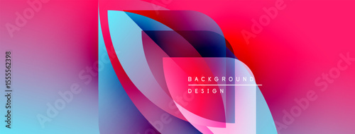 Abstract fluid shapes blend vibrant pinks, blues, purples. Modern design features layered translucent forms, creating dynamic visual effect.