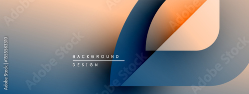 Abstract gradient background. Orange, blue hues blend smoothly. Minimalist design features curved shapes, text elements. Modern aesthetic.