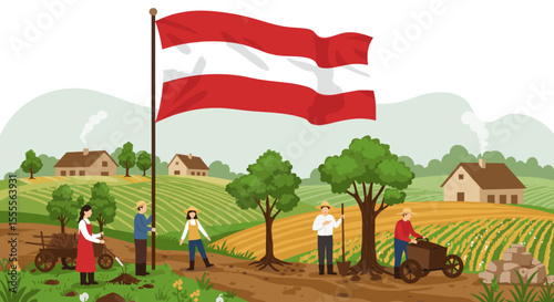  This image shows a group of people working together in an environmentally conscious setting.