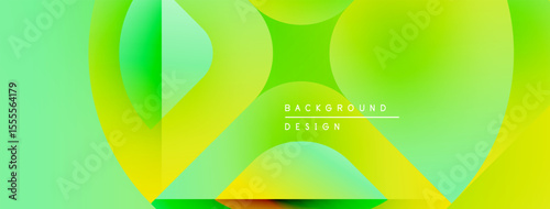 Abstract fluid shapes blend, creating vibrant green, yellow gradients. Modern design features text background, design. Smooth curves dominate composition.