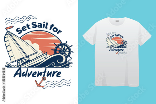 Grey tshirt design medieval ship sailing ocean waves