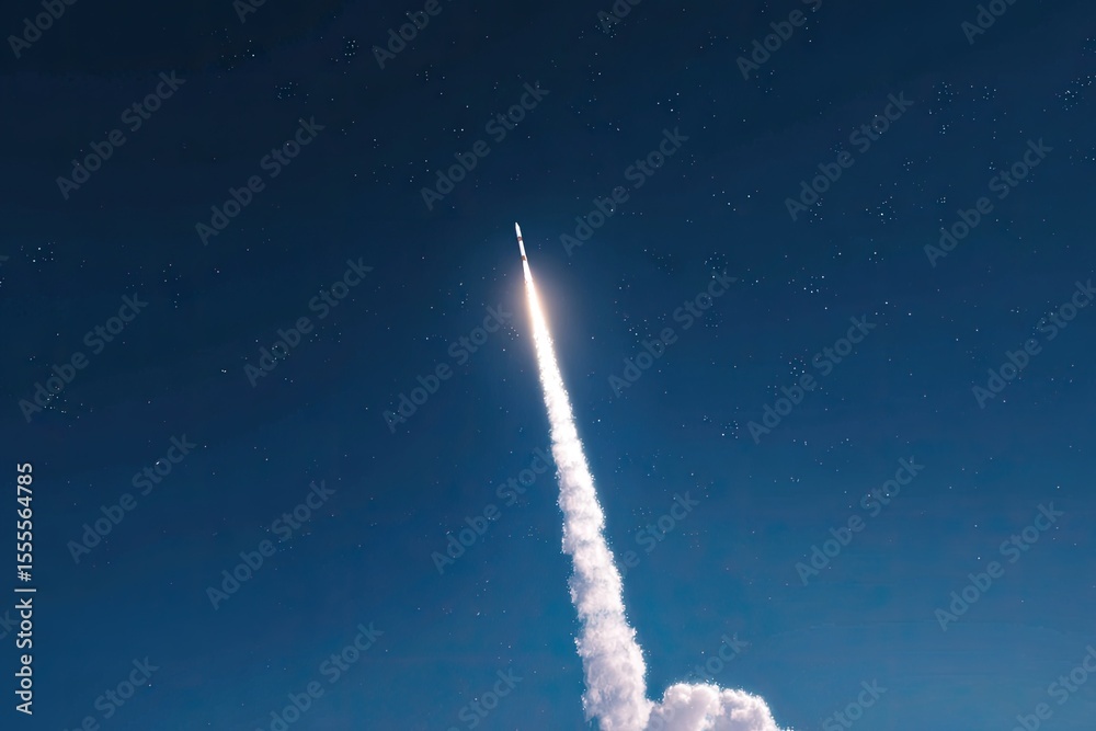 Obraz premium Rocket launch into the night sky