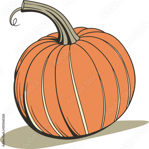 A simple stylized illustration of a ripe orange pumpkin with a curved stem