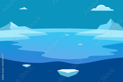 Arctic Ocean Glacial Landscape, Icebergs, and Frozen Waters