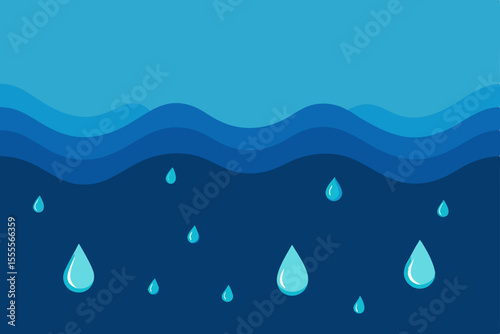 Blue ocean water drop vector illustration with light nature design pattern
