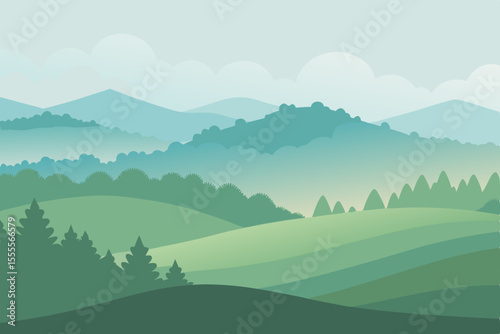 Landscape of natural mountain ranges with clouds and green hills