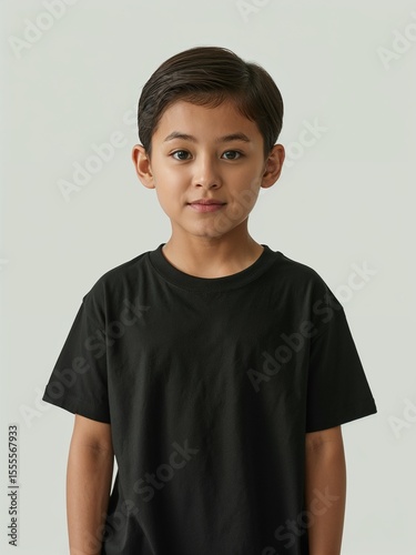 Man in plain black t-shirt with white backdrop mockup
