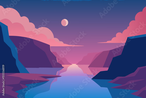 Mountain landscape at sunrise or sunset