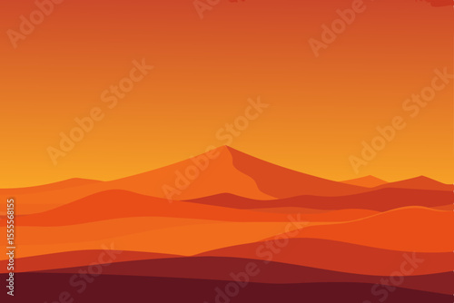 Golden sun dips behind majestic mountain silhouettes, painting the evening sky in hues of orange and red