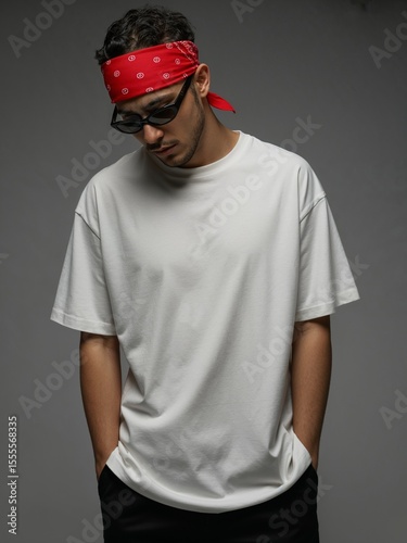 white tee with red bandana styling mockup
