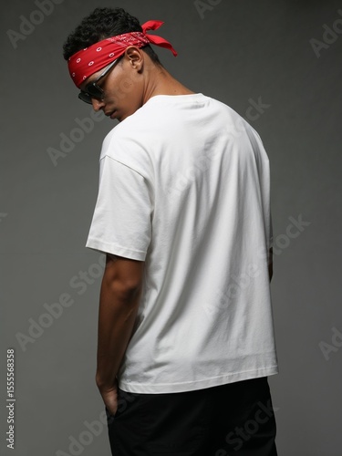 Back view of white tee bandana mockup