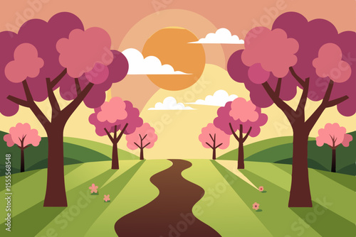 Spring landscape with birds on a tree in a sunny park