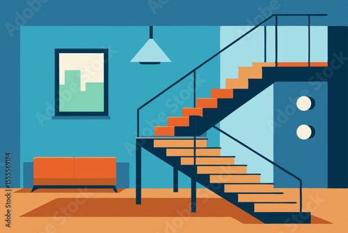 Conceptual urban architecture design featuring isometric stairs leading to a sky-high wall for your business or home interior illustration
