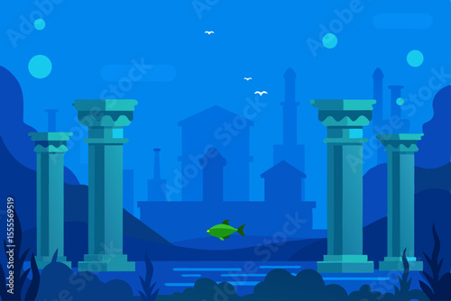 Submerged Cityscape An Underwater Fantasy Illustration