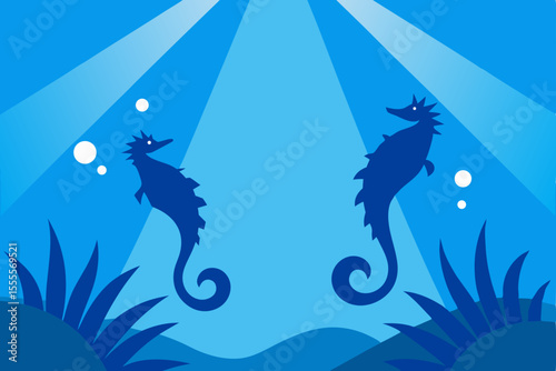 Ocean's Embrace Two Majestic Seahorses in Underwater Paradise